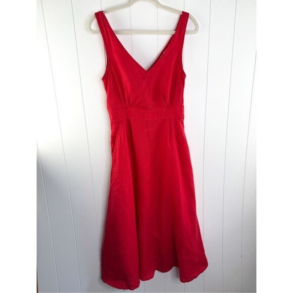 Joie 100% Linen Natural Red Midi V Neck Tank Dress Size 8 - Picture 1 of 9
